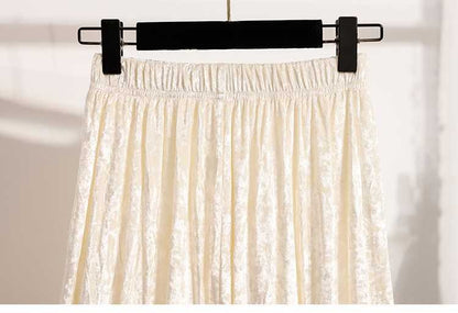 Plus Size Plus Size Women's Velvet Pleated A- Line Midi Skirt Autumn Winter Slimming Half-length Versatile Fashionable Commut...