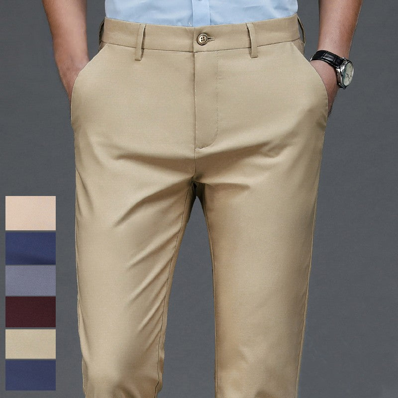 Calça Masculina Elástica Preta Lisa Casual Inteligente Calça Social Masculina para Escritório de Secagem Rápida Calça Coreana Reta Nova Primavera Outono