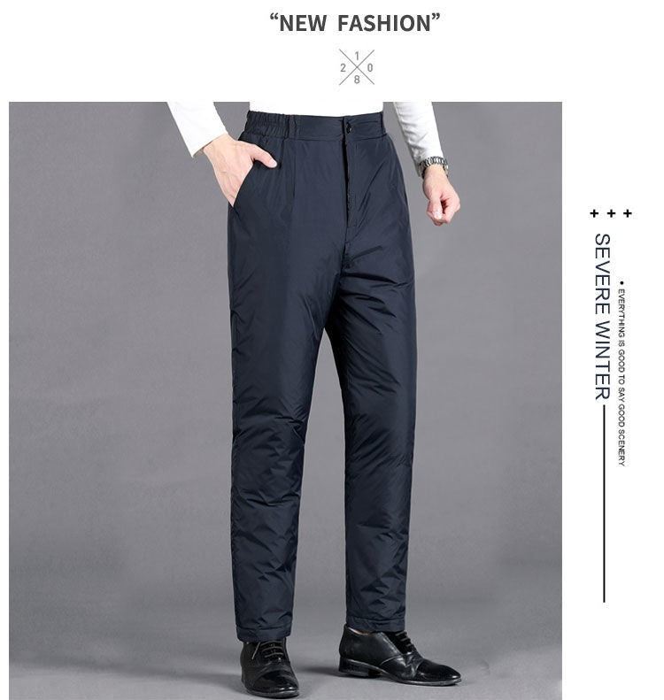 Calça Masculina Grossa de Inverno Corta-vento Quente Reta Acolchoada Algodão Elástico Forrada de Lã para Uso Externo