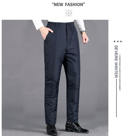 Calça Masculina Grossa de Inverno Corta-vento Quente Reta Acolchoada Algodão Elástico Forrada de Lã para Uso Externo