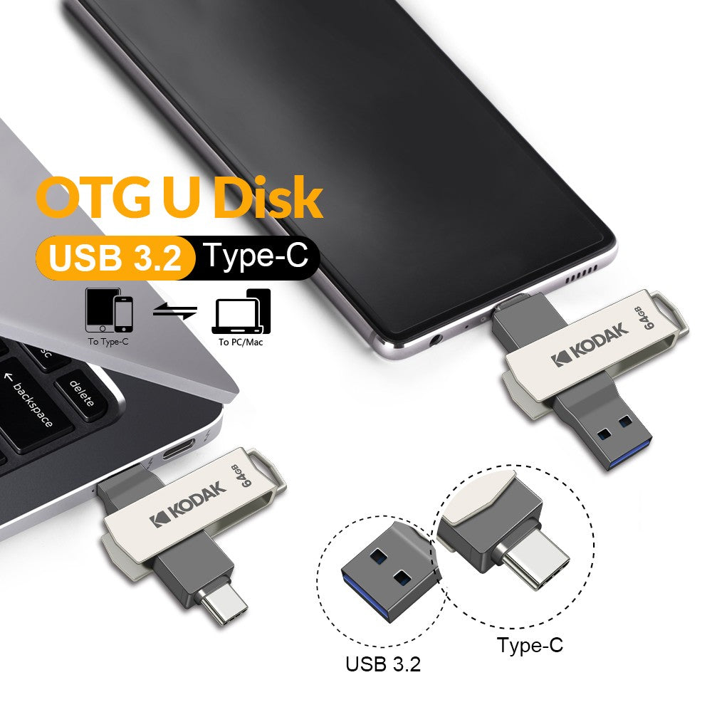Pen Drive Kodak K273 USB 3.1 OTG 64 GB USB3.1 Gen 1 Tipo C Pen Drive 64G USB-C Cartão de Memória 64gb Alta Velocidade