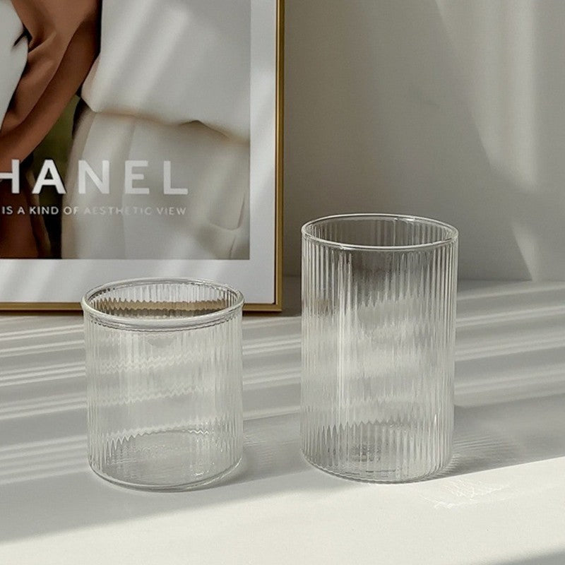 Copo de Vidro Listrado para Uso Doméstico, Copo Transparente para Café, Leite, Suco Gelado, Caneca de Chá, Latte, Utensílios de Bar, Decoração Retrô para Casa