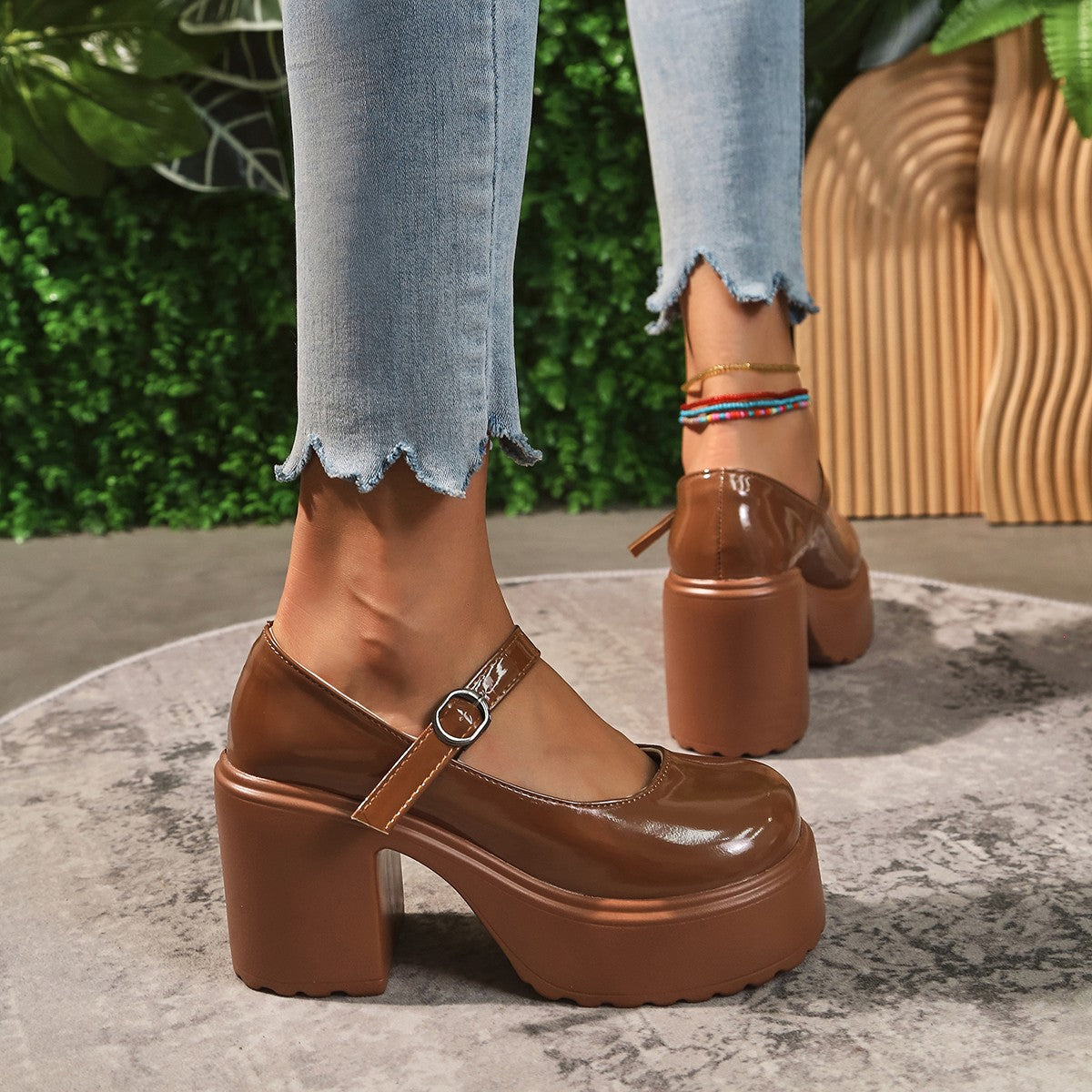 Sapatos Mary Jane Pretos de Salto Agulha Feminino 2023 Gótico Plataforma Grossa Bombas Sapatos Femininos Plus Size com Fivela no Tornozelo para Festa Lolita 42