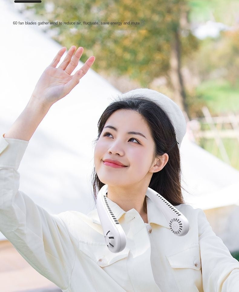 2025 Long endur New Mini Neck Mounted Fan Portable Bladeless Neck Rechargeable Air Cooler 3 Speed Mini Summer Sports Fan Outdoor