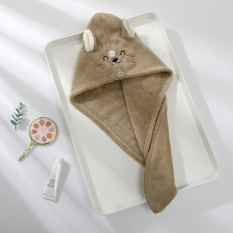Cute Cat Hair Cap Microfiber Hair Towel Long Hair Quick Dry Hat Bath Towel Strong Water Absorbent Women Wrap Wiping Hair Towel