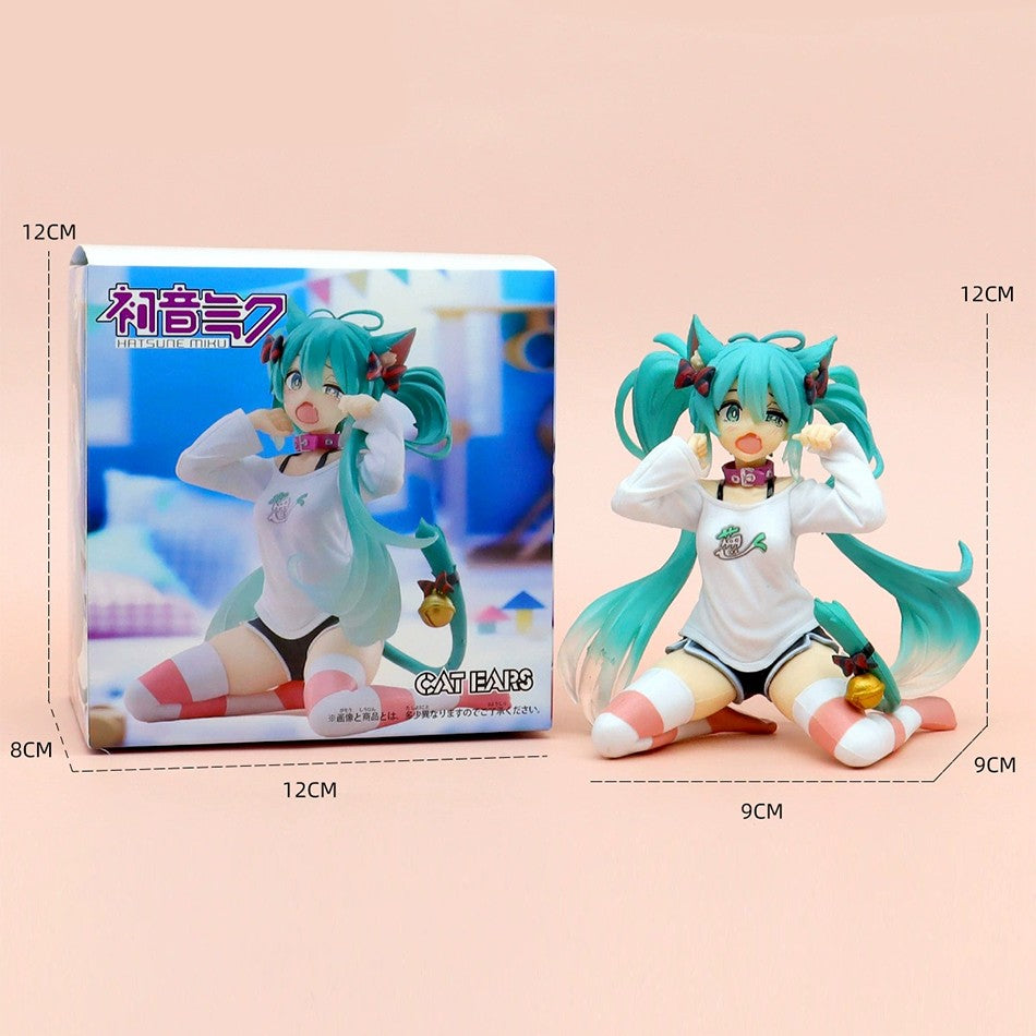 Animação Anime Linda Garota Hatsune Miku Artesanal Diabo Hatsune Miku Orelha de Gato Hatsune Miku Fofa Artesanal Modelo de PVC Decorações
