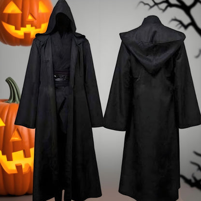 Black Cape Black Cloak Jedi Warrior Costume for Adults, Vampire Cape with Hood, Adult Halloween Cosplay Vampire Christmas Party
