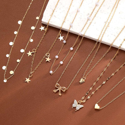 9 Peças Colares Simples Tipo Choker para Mulheres Moda Coração Amor Estrela Pingente Colar Camadas Joias Presente Europeu e Americano 2024