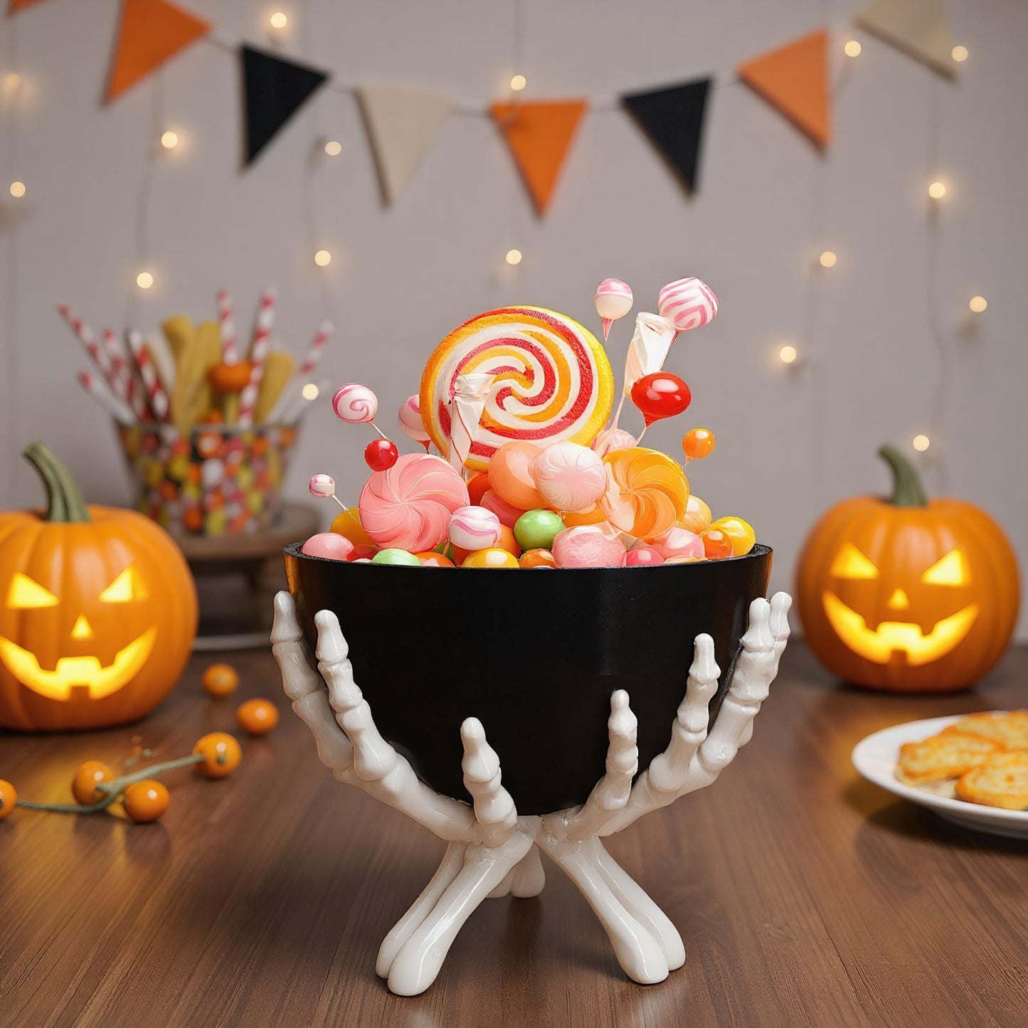 Tigela de Doces de Halloween Suporte de Armazenamento de Doces em Formato de Mão de Esqueleto Gótico Decorações Assustadoras de Halloween Organizador de Doces