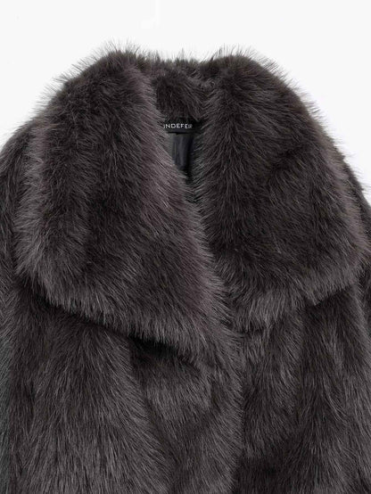 KONDALA 2025 Fall Winter Casual Faux Fur Brown Women Warm Jackets Streetwear Turn Down Collar Christmas Oversized Elegant Coats