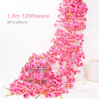 Pink Sakura Artificial Flowers Garland Cherry Blossoms Vines Garden Arch Decor Fake Flower Garland Wedding Party Home Decoration