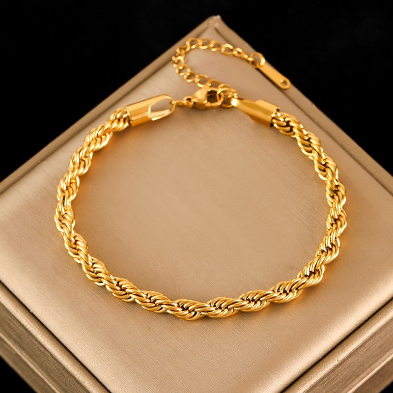 Pulseira de Corrente de Contas de Aço Inoxidável 316L EILIECK para Mulheres, Charme de Metal Banhado a Ouro 18K, Joia Moderna com Design Exclusivo