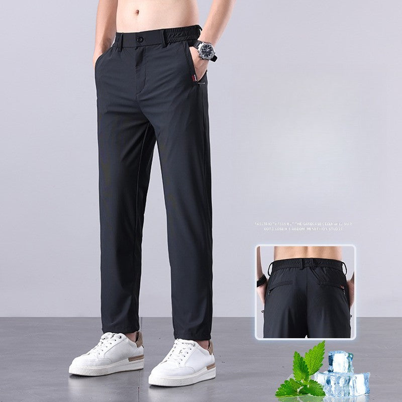Summer New Men's Ice Silk Pants Korean Y2K All Match Elastic Sweatpants Office Business Casual Fashion Straight Suit Trousers