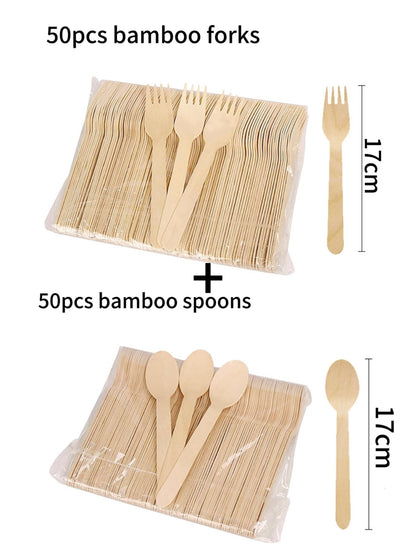 50/100Pcs Bamboo Spoon Fork Knife Natural Disposable Bamboo Tableware Set Forks Spoons Knives Party Wedding Bamboo Tableware