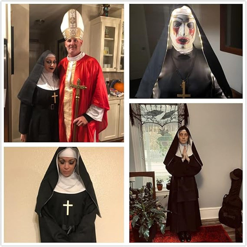 Nun Dress Halloween Costume for Women Scary Cosplay Mary Priest Dresses