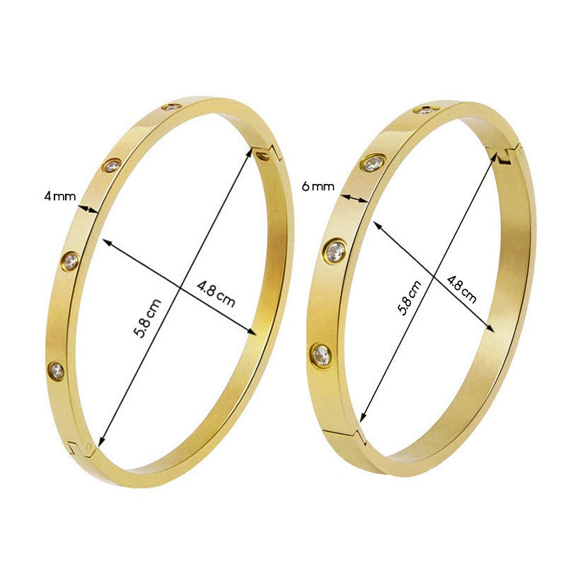 Bracelete Feminino de Aço Inoxidável 6mm 4mm Pulseira de Mão Feminina Joia da Moda Feminina Strass Designer Presente Aço Titânio
