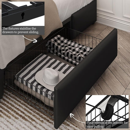 Yaheetech Queen Bed Frame Upholstered Bed Frame with Adjustable Diamond Button-Tufted Headboard/3 Drawers Storage, Queen Platfor
