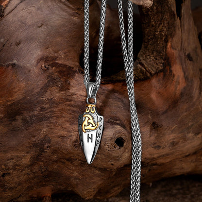 Colar de Runas Nórdicas Lança de Odin Gungnir Masculino Dourado Aço Inoxidável Pingente Ponta de Flecha Valknut Talismã Joias Vikings Masculinas