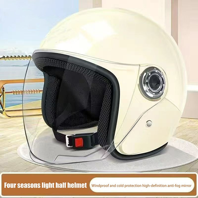 Unisex Comfortable & Ventilated Electric Riding Lens Helmet for Four Seasons, Adjustable Safety Motorcycle Helmet - 1 Piece