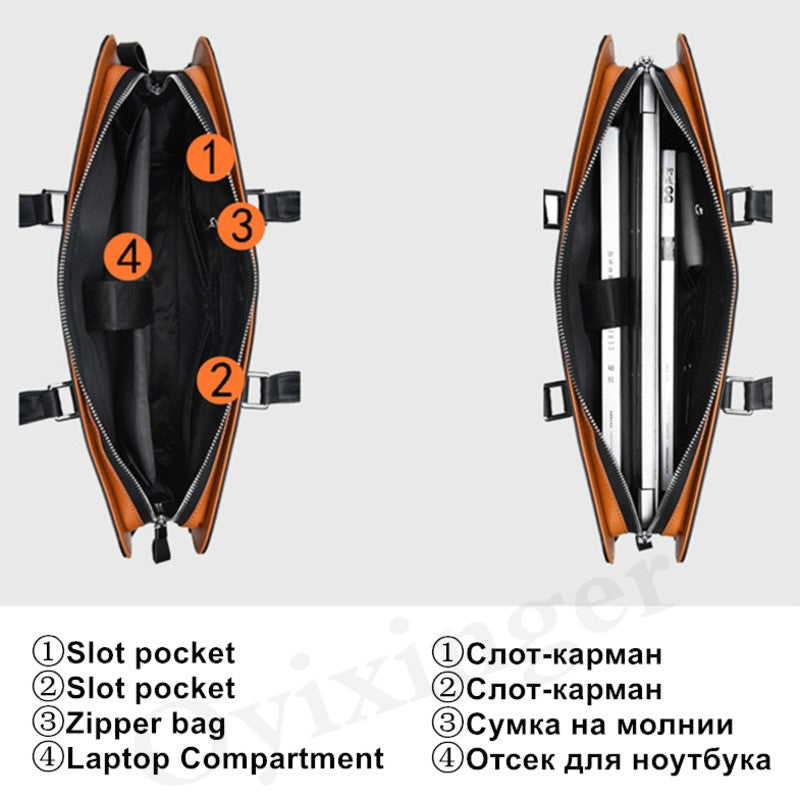 MOTAORA Genuine Leather Laptop Bag Men 14-15.6 Inch Business Briefcase Work Messenger Bag for MacBook HP Dell Acer