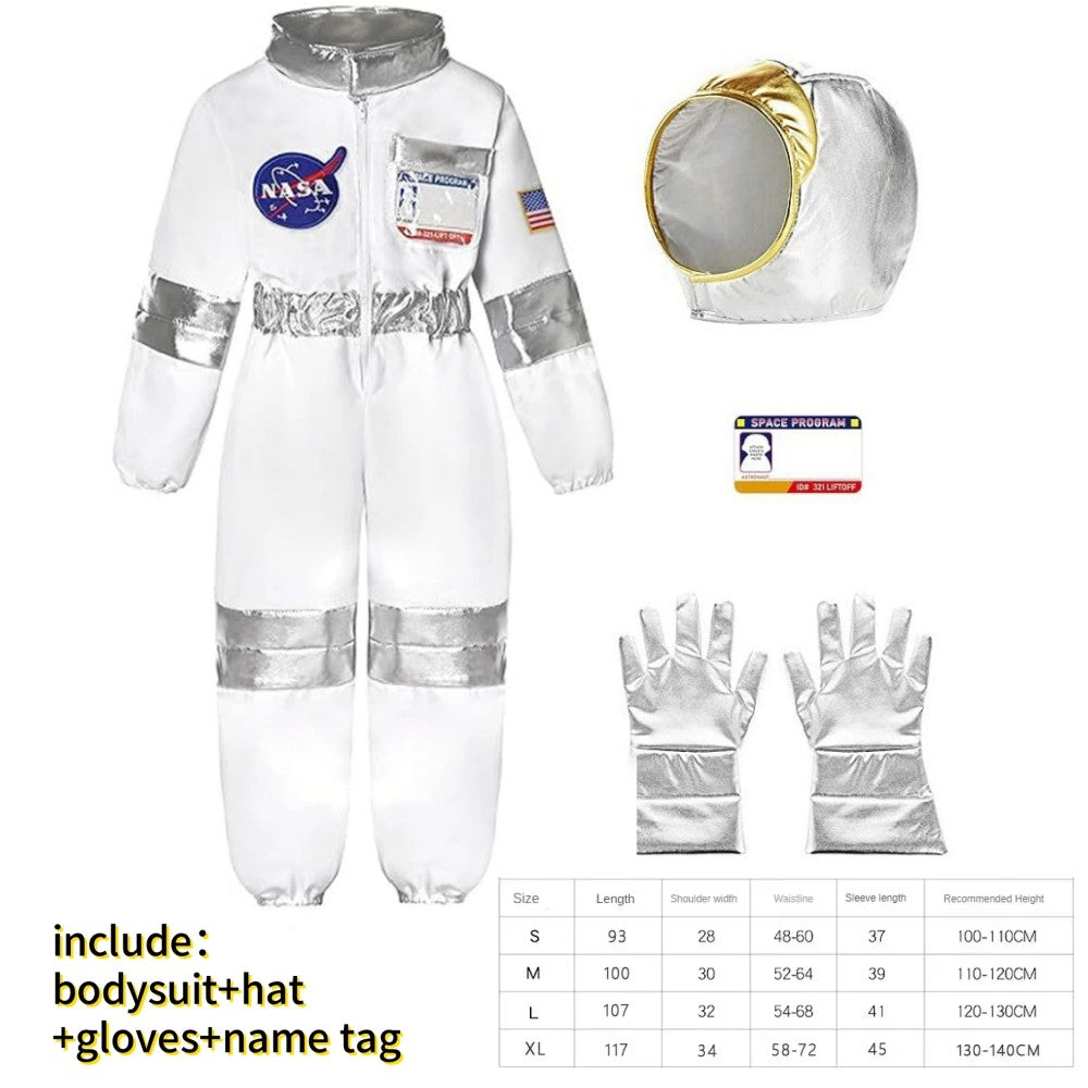Boy's Space Suits Astronaut Costume for Kids Cosplay Girl Space Performance Astronaut Spaceman Party Dress Up Hooded Gloves Suit