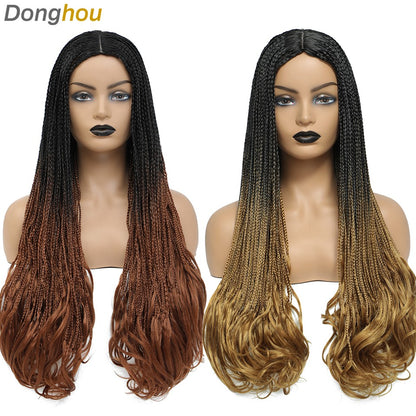 26 Inch Long Box Braided Wigs For Women Synthetic Perruque Tresse Africaine Micro Twist Box Braid Crochet Hair Curly Ends Wig