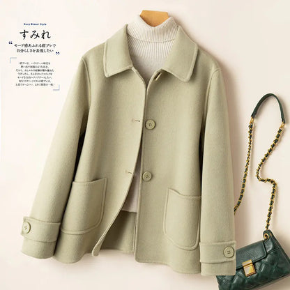 2025 Autumn Winter New Double-Sided Wool Coat Women Section Short Woolen Coats Single-breasted Black Khaki Cardigan Outerwear