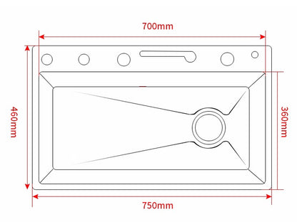 304 Stainless Steel Kitchen Sink with Digital Display Waterfall Faucet, Multifunctional 75*45cm Large Single Slot Whale Sink