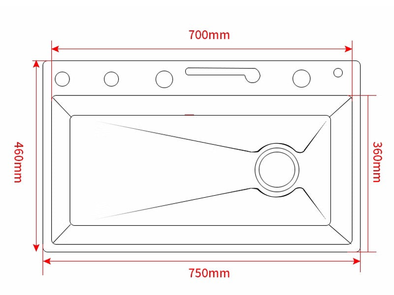 304 Stainless Steel Kitchen Sink with Digital Display Waterfall Faucet, Multifunctional 75*45cm Large Single Slot Whale Sink