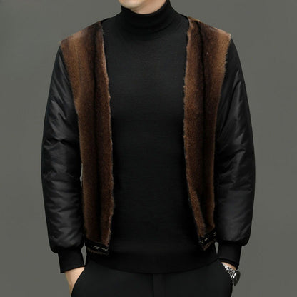 Outcoat Winter Faux Leather Jacket Detachable Golden Mink Fleece Inner Lining Top Layer Faux Deerskin One-piece Warm Men's Coat