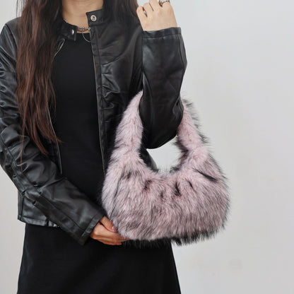 Solid Color Plush Dumpling Bag Simple Style Niche Design Faux Fur Handbag Tote Small Women's Underarm Hobo Bag