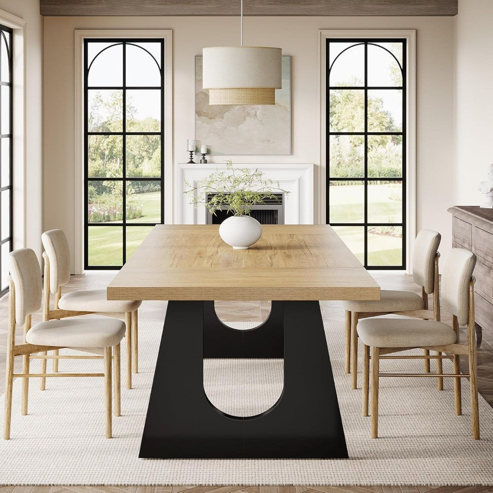 Rustic Rectangular Dining Table by Tribesigns for 6-8 People, 70.9-Inch Wood, Black Wooden Legs, Farmhouse Style Centerpiece
