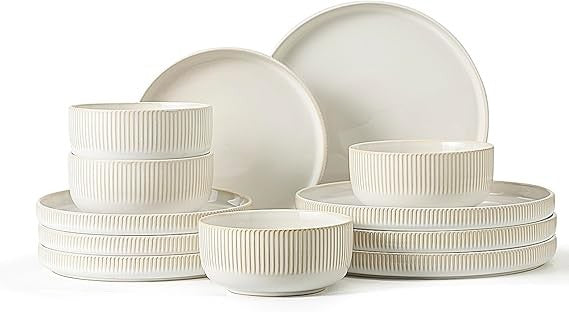 conjuntos de louça de grés para 4, conjunto de pratos e tigelas de cozinha de 12 peças, conjuntos de louça de porcelana com esmalte reativo resistente a arranhões