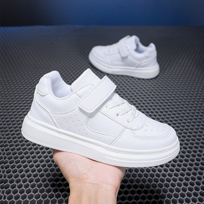 Children's White Shoes Leather Waterproof Low-cut White Sneakers for Middle and Large Children for Boys and Girls