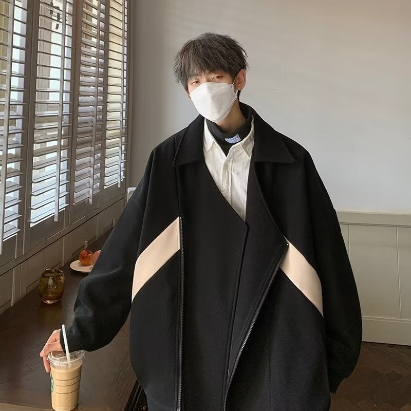 Commuting style Harajuku Cropped Overcoat Vintage British Style Men's Autumn Winter High Street Fashion Style Jacket Fashion