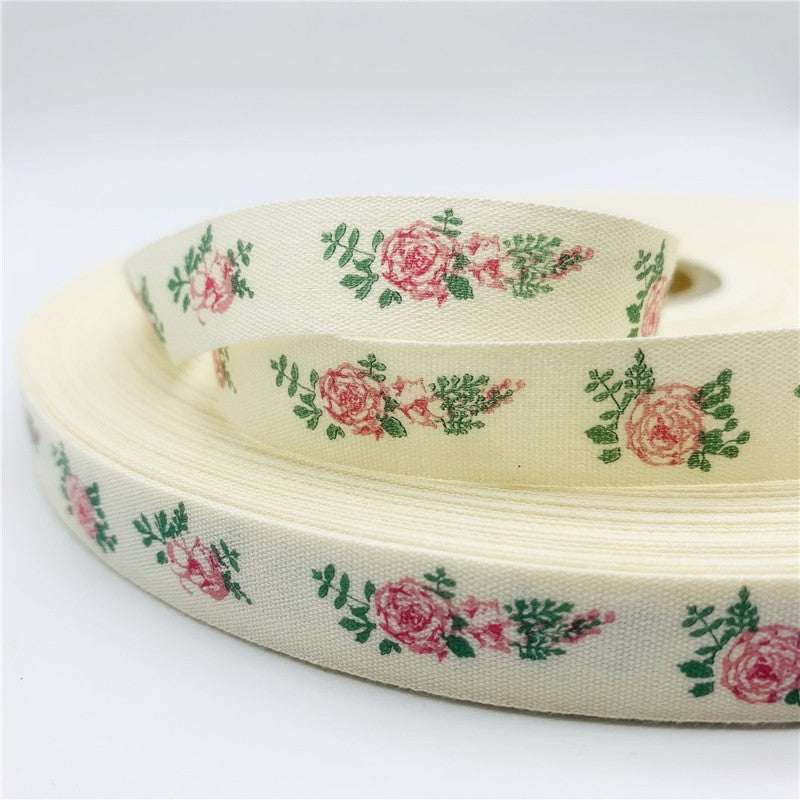 5yards/Lot 15mm Printed Flower Cotton Ribbon Handmade Design For Christmas Decoration DIY Apparel Sewing Fabric