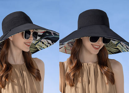 Xinbaoguan 100%poliéster8240Chapéu de pescador de aba dupla alargada NOVO transfronteiriço feminino Chapéu de sol de verão Chapéu de sol fashion