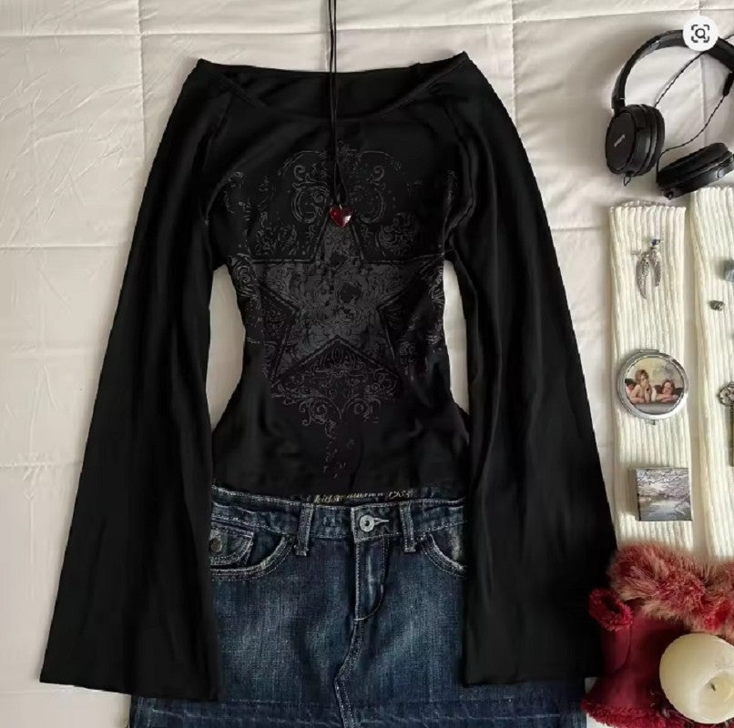 Women's Hip hop 90s Vintage Punk T-Shirt autumn Streetwear Sexy Short Sleeve Gothic Slim Crop Top Hotgirl Casual Femme Tee y2k