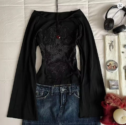 Women's Hip hop 90s Vintage Punk T-Shirt autumn Streetwear Sexy Short Sleeve Gothic Slim Crop Top Hotgirl Casual Femme Tee y2k