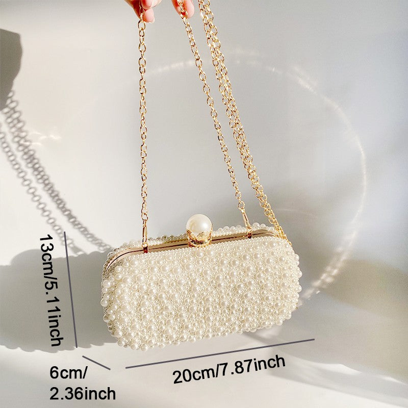 Luxury Crystal Pearl Beaded Evening Clutch Handbag Lady Elegant Wedding Purse Women Oval Shaped Crossbody Chain Bag