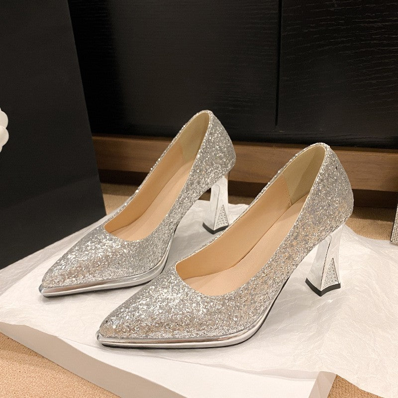 Fashion Sequined Women Pumps 2024New Women's Shoes Pointed Toe Shallow Mouth Shoes Female Comfort Women High Heels spring autumn