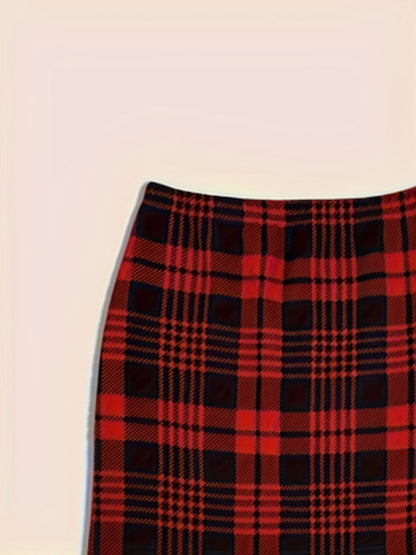 Women's fashionable new checked casual versatile women's large-sized mid-length skirt, two-piece set