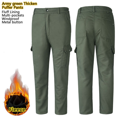 Calças Masculinas de Pena de Inverno, Grossas, de Lã, Perna Reta, Estilo Puffer, Cargo, Quentes, à Prova de Vento, para Escalada e Esqui ao Ar Livre