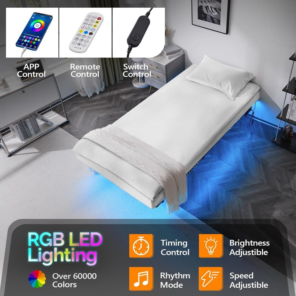 Twin Size Heavy Duty Metal Bed Frame with USB Charging and LED Lights, 14 Platform Bed Frame