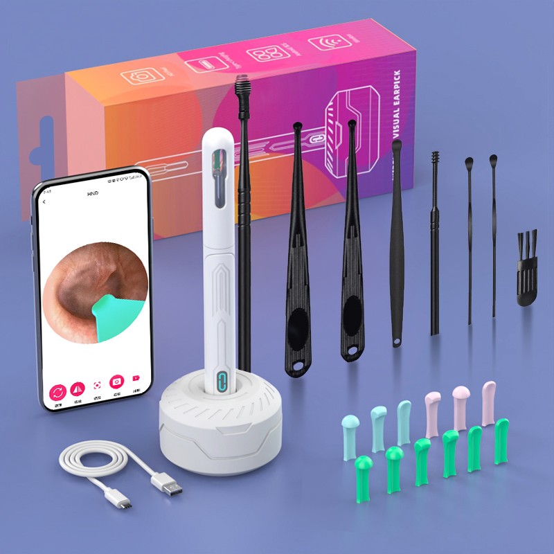 Conjunto de Limpeza de Ouvido com Câmera, Hastes para Ouvido, Otoscópio, Carregamento USB C, Ferramenta de Remoção de Cera com Endoscópio, Câmera Mini de Limpeza de Ouvido, Conjunto de Limpeza de Ouvido