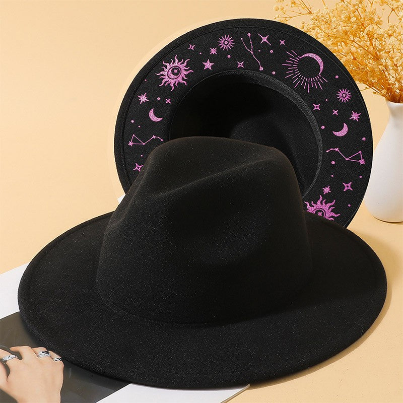 Women's Vintage Fedora Hat with Wide Brim for Autumn and Winter