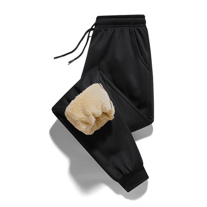 Calças masculinas para outono e inverno, forradas com lã para uso externo, calças casuais, calças de moletom esportivas quentes de lã de carneiro
