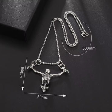 Silver Color Upper Body Skull Pendant Men's Biker Punk Necklace Gothic Alternative Casual Jewelry