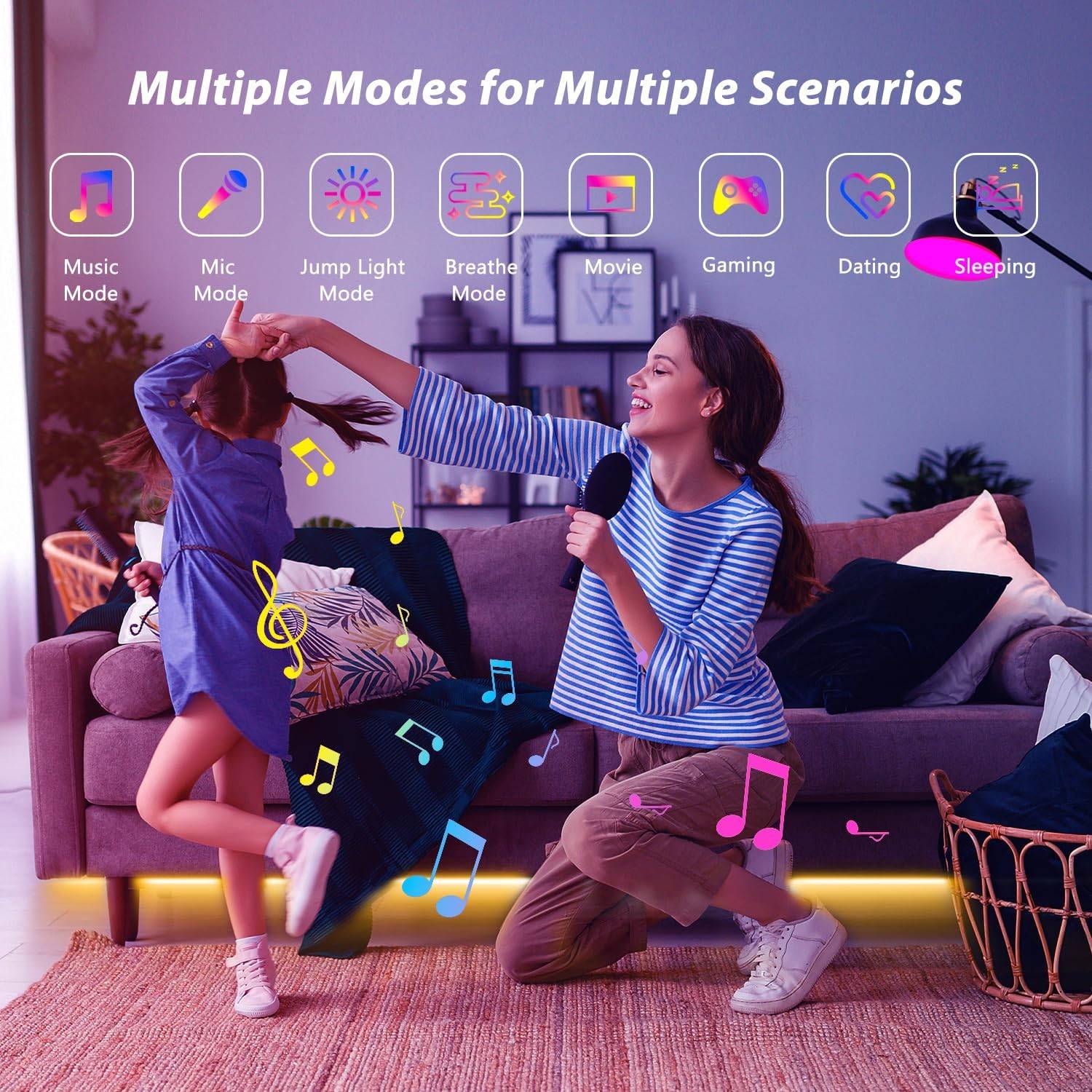 Smart LED Strip Lights 5m-20m Music Sync 5V RGB Led Light with App and Remote Control Christmas Party Room Decoration Lighting