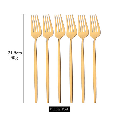 Conjunto de 6 Garfos de Jantar de Aço Inoxidável Polido Talheres Dourados Prateados Utensílios de Cozinha Ocidentais Garfos de Mesa para Restaurante